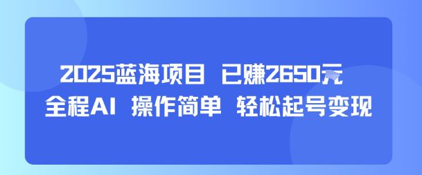 2025蓝海项目 已挣2650米&nbsp;全程AI 操作简单 轻松起号变现