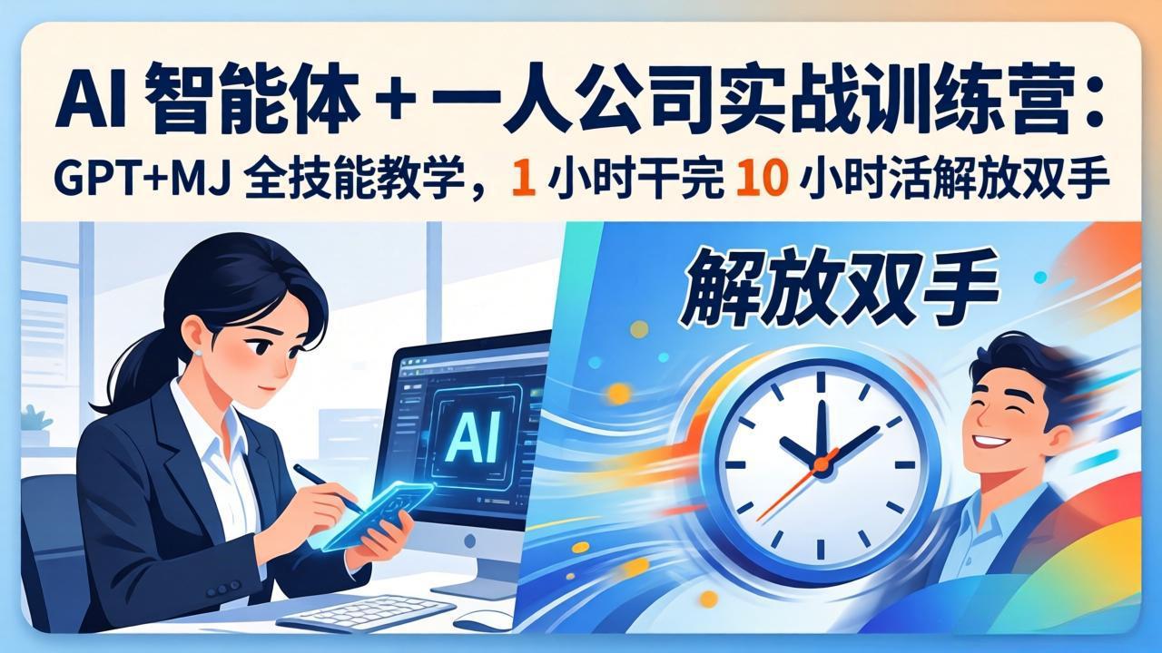 AI 智能体 + 一人公司实战训练营：GPT+MJ 全技能教学，1 小时干完 10 小时活解放双手-网创百晓生