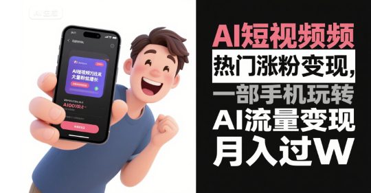 AI短视频热门涨粉变现，一部手机玩转AI流量变现，月入过W