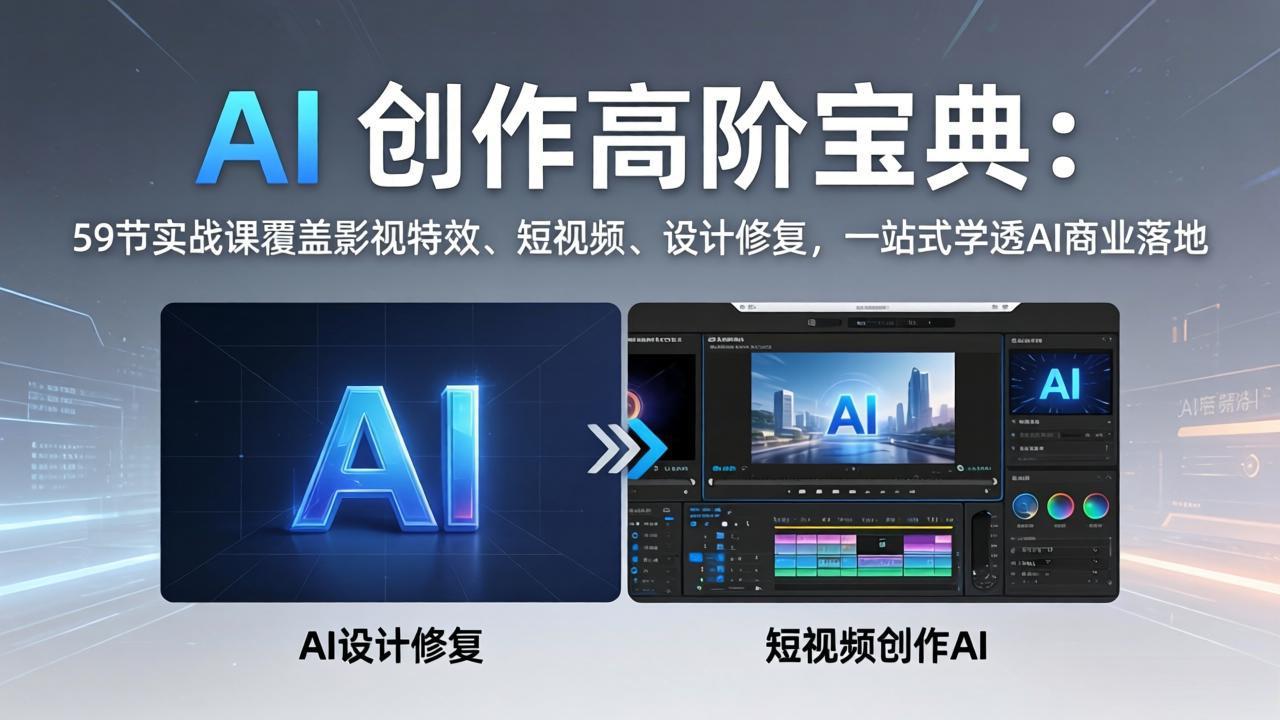 AI 创作高阶宝典：59节实战课覆盖影视特效、短视频、设计修复，一站式学透AI商业落地-网创百晓生