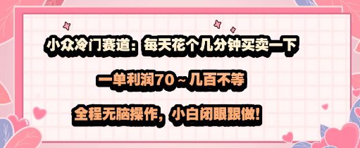 小众冷门赛道：每天花个几分钟买卖一下，一单利润70～几张不等，全程无脑操作，小白闭眼跟做