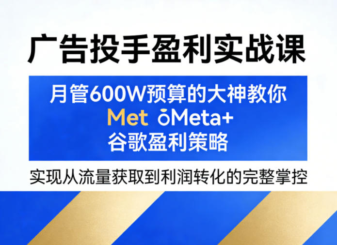 广告投手盈利实战课,月管600W预算的大神教你Meta+谷歌盈利策略,实现从流量获取到利润转化的完整掌控-网创百晓生