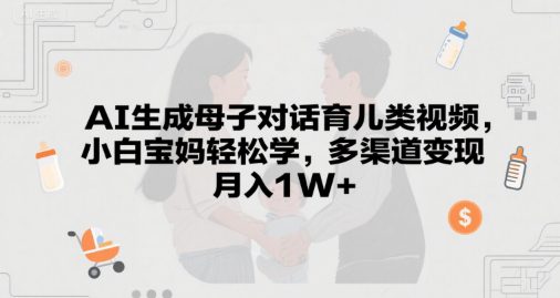 AI生成母子对话育儿类视频，小白宝妈轻松学，多渠道变现，月入1W+