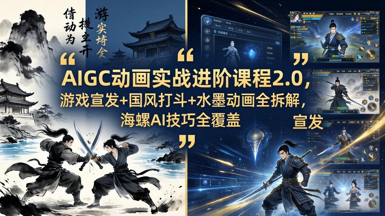 AIGC动画实战进阶课程2.0，游戏宣发+国风打斗+水墨动画全拆解，海螺AI技巧全覆盖-网创百晓生