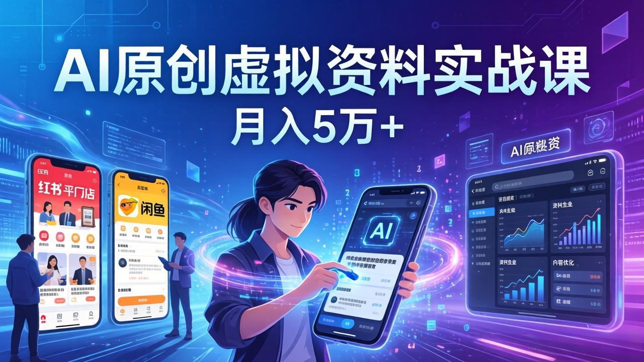 AI原创虚拟资料实战课：2026新机会，小红书闲鱼开店，普通人用AI轻松变现，月入5万+-网创百晓生