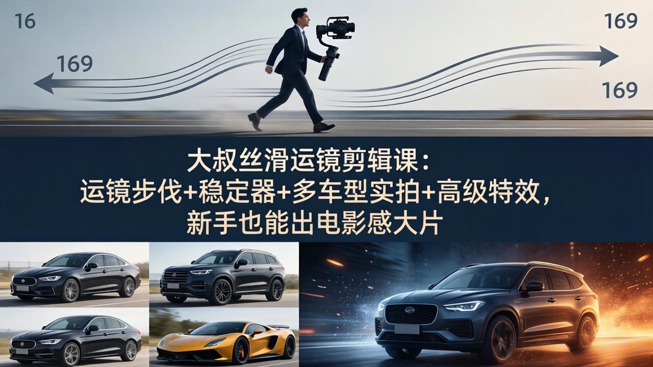 大叔丝滑运镜剪辑课：运镜步伐+稳定器+多车型实拍+高级特效，新手也能出电影感大片-网创百晓生