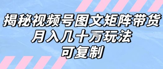 解密视频号图文矩阵带货，月入几个W的打法，可复制