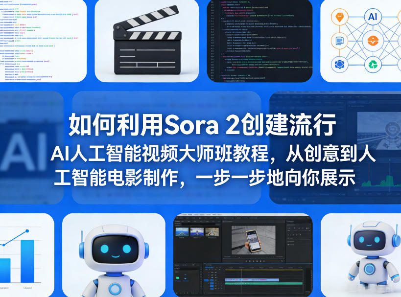 如何利用Sora 2创建流行AI人工智能视频大师班教程，从创意到人工智能电影制作，一步一步地向你展示-网创百晓生