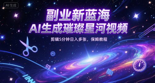 副业新蓝海，AI生成璀璨星河视频，剪辑5分钟日入多张，保姆教程