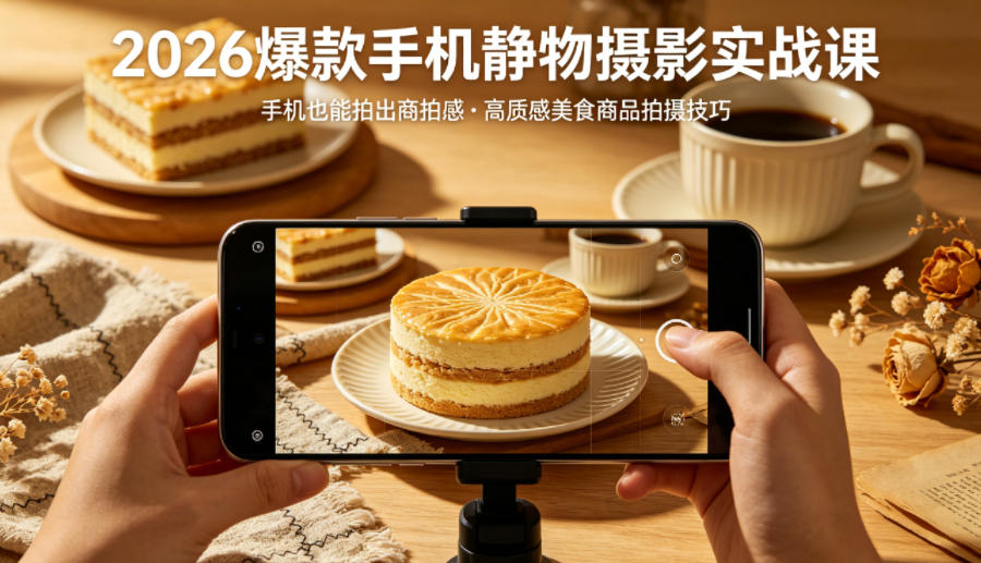 2026爆款手机静物摄影实战课，手机也能拍出商拍感，学会拍出高质感美食商品-网创百晓生