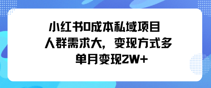 小红书0成本私域项目，人群需求大，变现方式多单月变现2W+