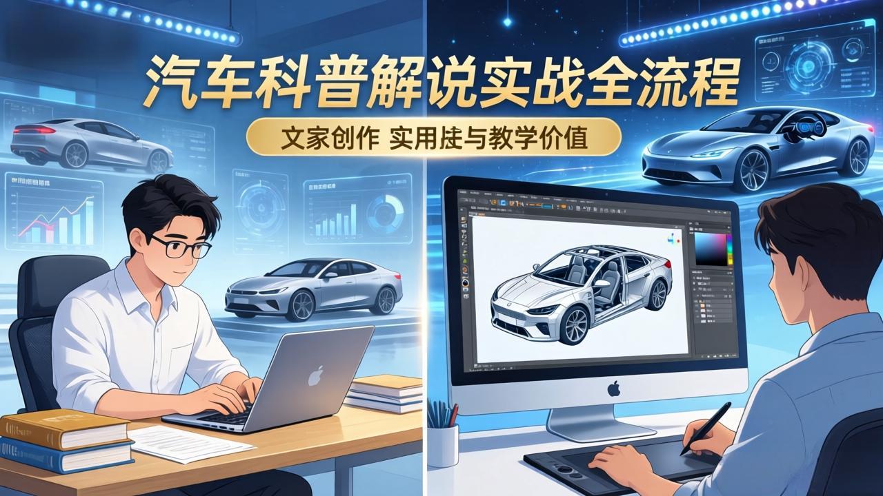 抖音汽车科普解说实战：文案+动画+画面处理+去水印全流程，打造专业汽车科普视频-网创百晓生