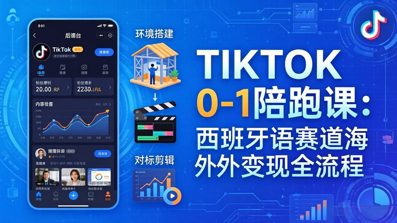 TIKTOK 0-1 陪跑课：从环境搭建到刷对标剪辑，西班牙语赛道海外变现全流程-网创百晓生