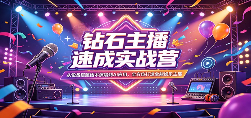 钻石主播速成实战营：从设备搭建话术演唱到AI应用，全方位打造全能娱乐主播-网创百晓生