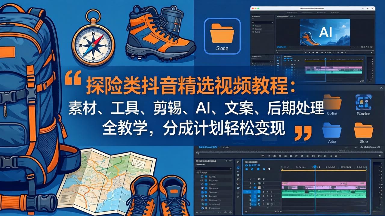 探险类抖音精选视频教程：素材、工具、剪辑、AI、文案、后期处理全教学，分成计划轻松变现-网创百晓生