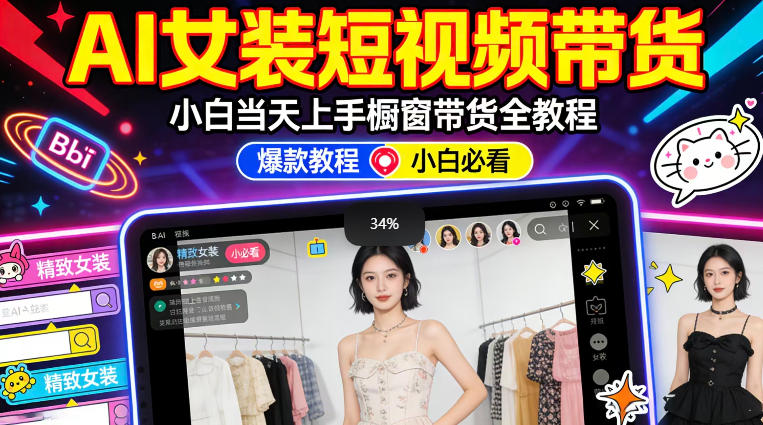 AI女装短视频橱窗带货:小白零门槛当天上手,高佣金爆款轻松賺!-网创百晓生