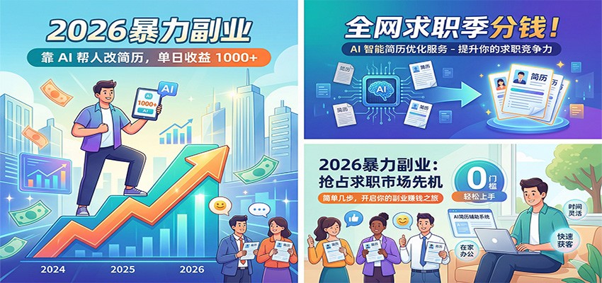 2026暴力副业:靠AI帮人改简历,单日收益1000+,全网求职季分钱-网创百晓生