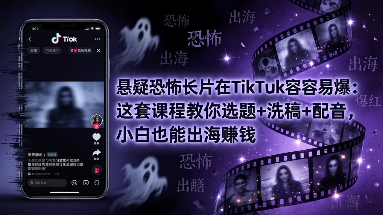 悬疑恐怖长片在TikTok最容易爆：这套课程教你选题+洗稿+配音，小白也能出海赚钱-网创百晓生