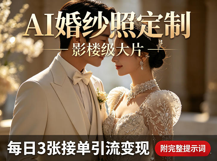 AI婚纱照定制影楼级大片，每日3张接单引流变现，轻松实现副业增收（附完整提示词）-网创百晓生
