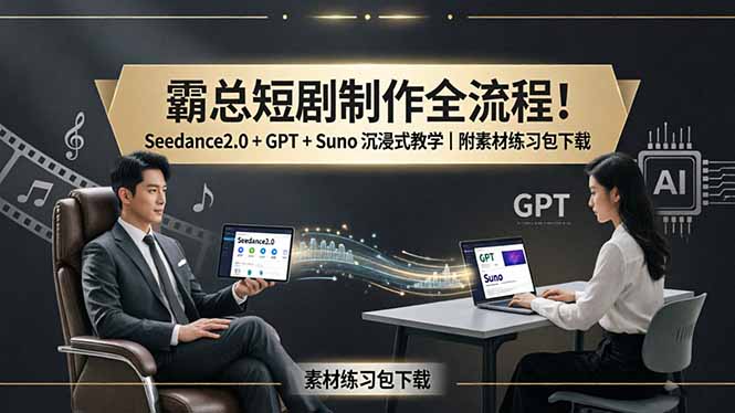 霸总短剧制作全流程！Seedance2.0 + GPT + Suno 沉浸式教学｜附素材练习包下载-网创百晓生