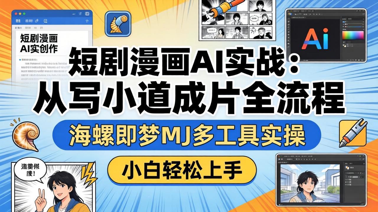 短剧漫画AI实战：从写小说到成片全流程，海螺即梦MJ多工具实操，小白轻松上手-网创百晓生