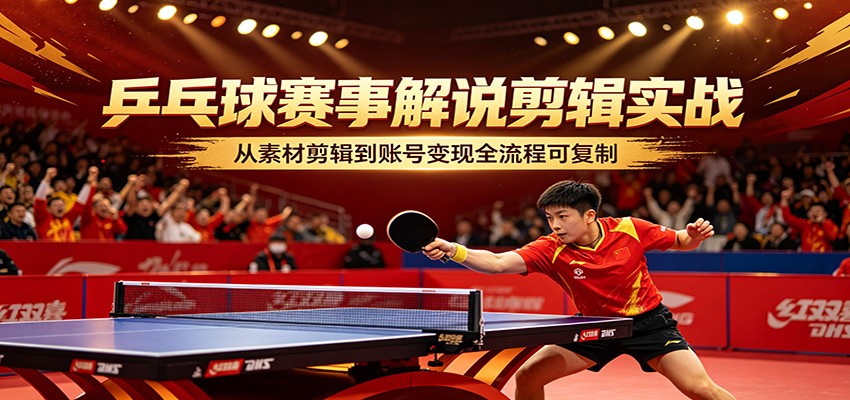 乒乓球赛事解说剪辑实战，从素材剪辑到账号变现全流程可复制-网创百晓生