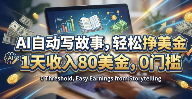 AI自动写故事，轻松挣美刀，1天收入80刀，0门槛-网创百晓生