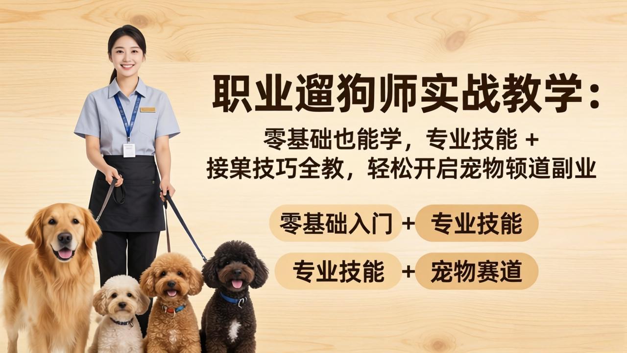 职业遛狗师实战教学：零基础也能学，专业技能 + 接单技巧全教，轻松开启宠物赛道副业-网创百晓生