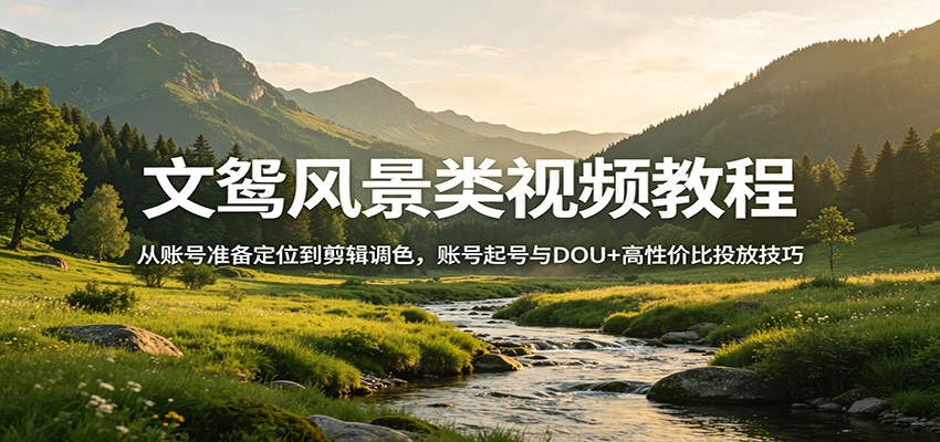 文鸳风景类视频教程：从账号准备定位到剪辑调色，账号起号与DOU+高性价比投放技巧-网创百晓生