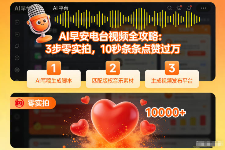 AI早安电台视频全攻略：3步零实拍，10秒条条点赞过万