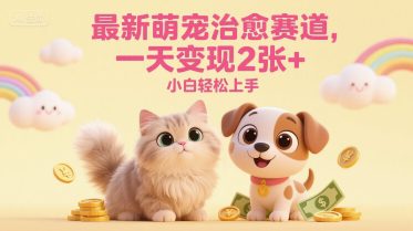 最新萌宠治愈赛道，一天变现2张+，小白轻松上手