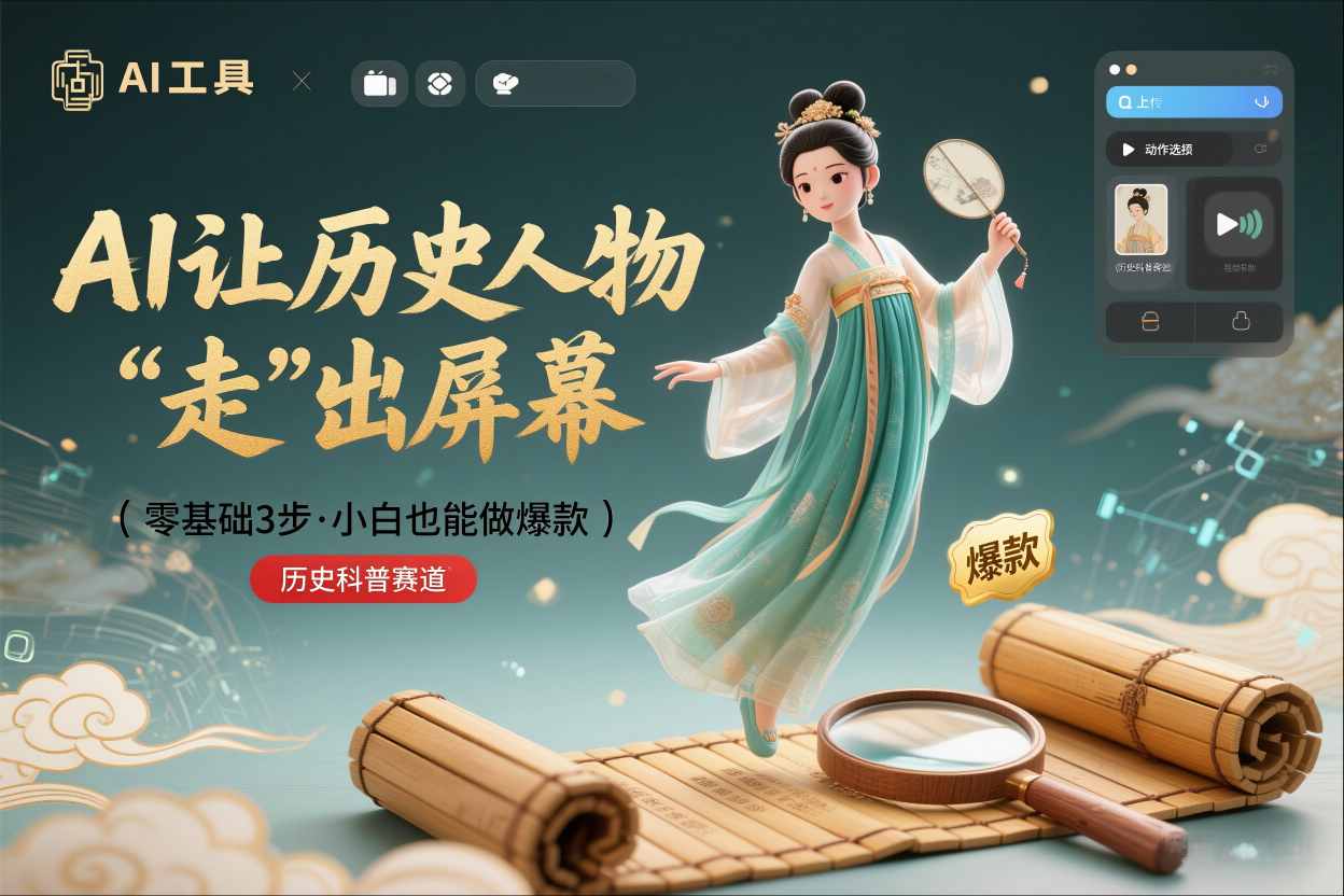 零基础3步搞定：让历史人物“走”出屏幕的AI教程，小白也能做出爆款(历史科普赛道)