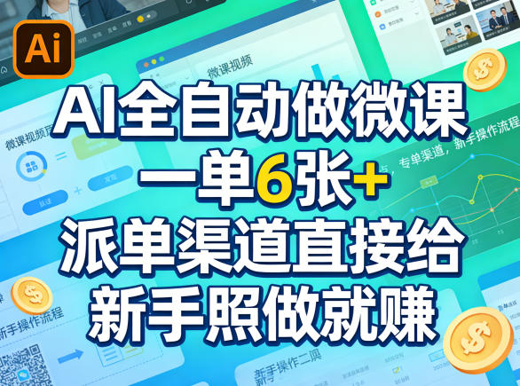 AI全自动做微课，一单6张+，派单渠道直接给，新手照做就賺-网创百晓生