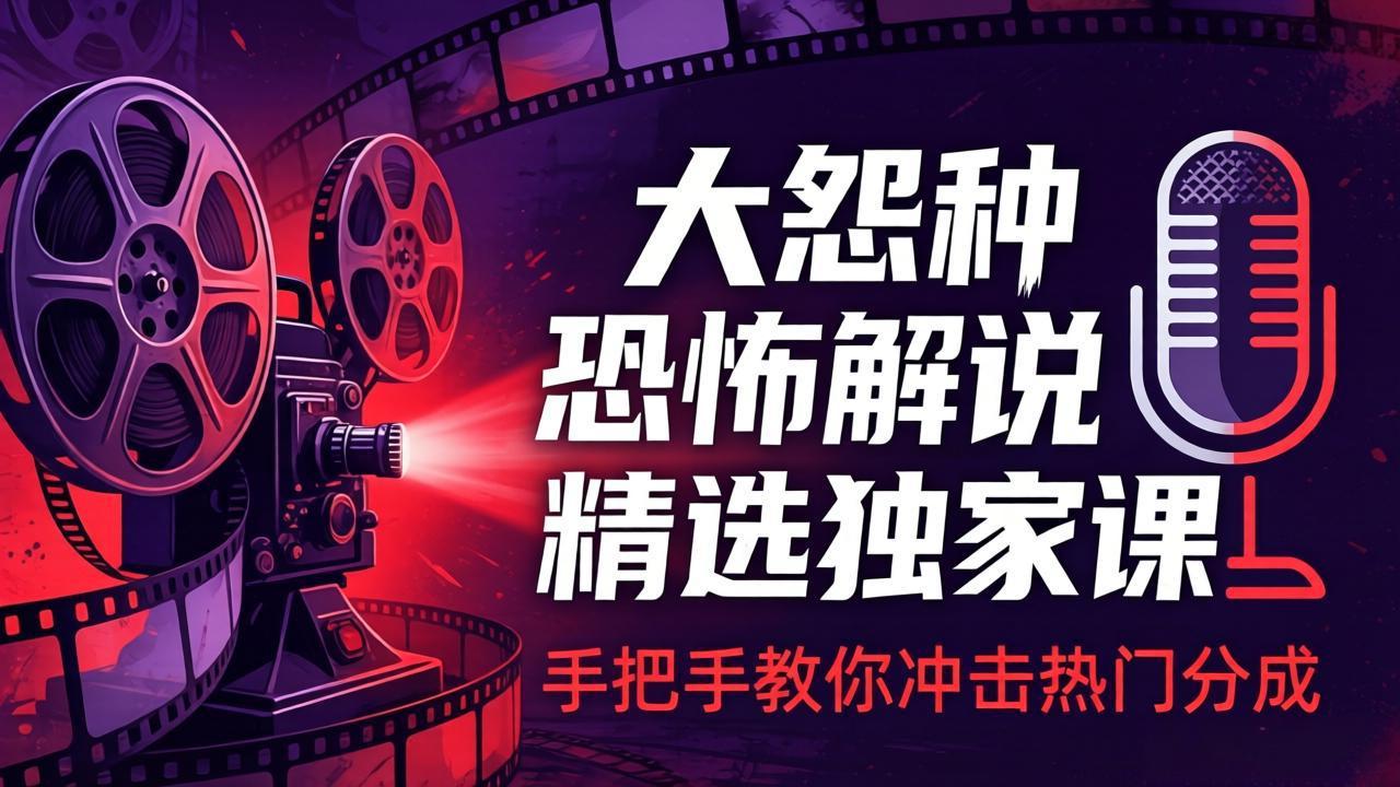 大怨种恐怖解说精选独家课:电影下载+文案配音+片头封面,手把手教你冲击热门分成-网创百晓生