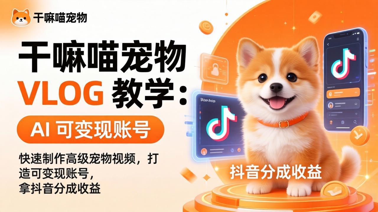 干嘛喵宠物 VLOG 教学：AI 快速制作高级宠物视频，打造可变现账号，拿抖音分成收益-网创百晓生