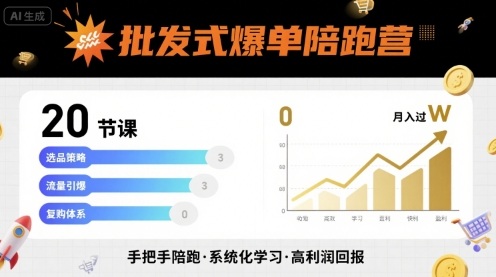 批发式爆单陪跑营，20节课带你实现批发式爆单，带你经松月入过W-网创百晓生