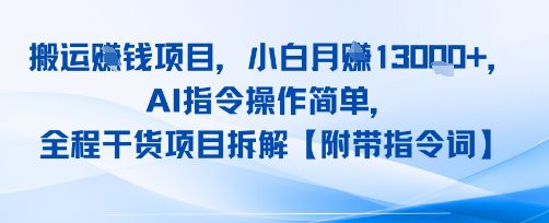 搬运挣钱项目，AI指令操作简单，小白月入1W+，全程干货项目拆解