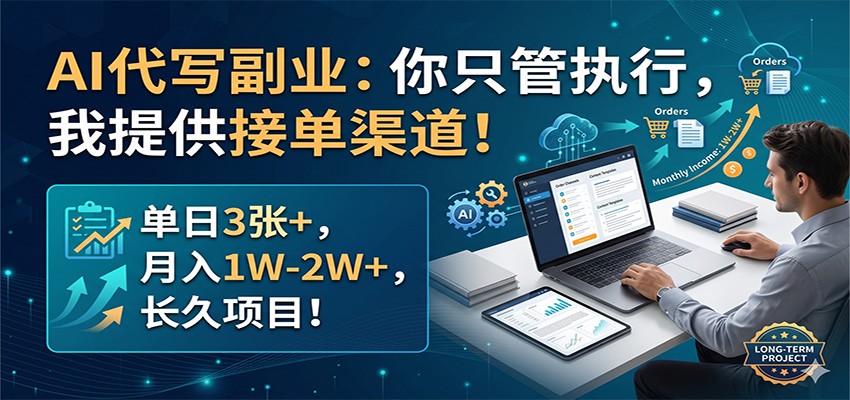 AI代写副业：你只管执行，我提供接单渠道！单日3张+，月入1W-2W+，长久项目-网创百晓生