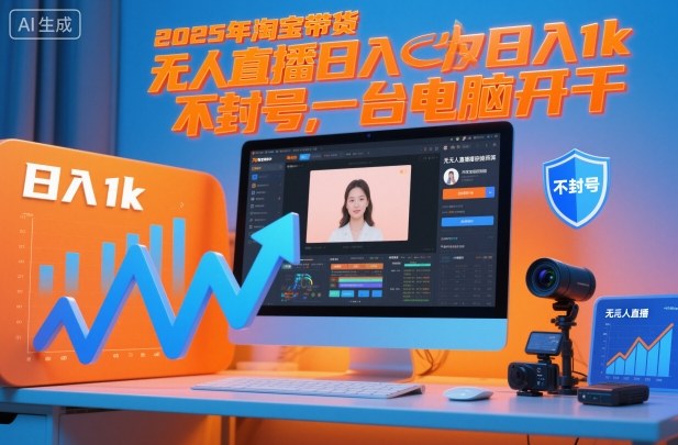 2025年淘宝带货，无人直播日入1k，不封号，一台电脑开干