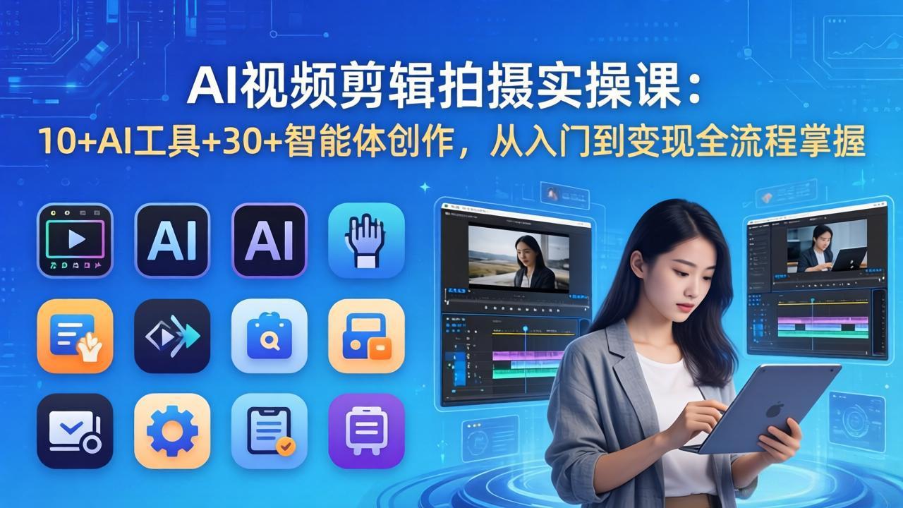 AI 视频剪辑拍摄实操课：10+AI工具+30+智能体创作，从入门到变现全流程掌握-网创百晓生