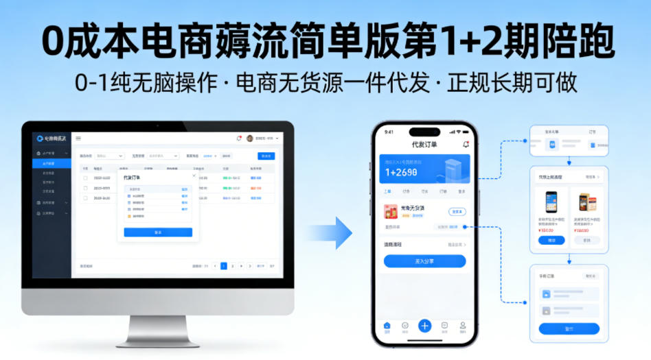 0成本电商薅流简单版第1+2期陪跑，0-1纯无脑操作，电商无货源一件代发，正规长期可做-网创百晓生
