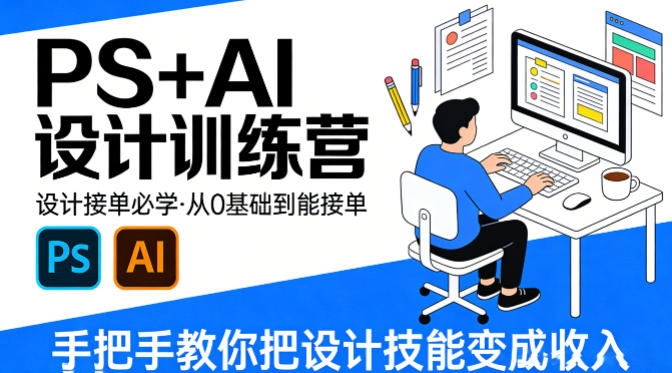 设计接单必学，PS+AI设计训练营，从0基础到能接单，手把手教你把设计技能变成收入-网创百晓生