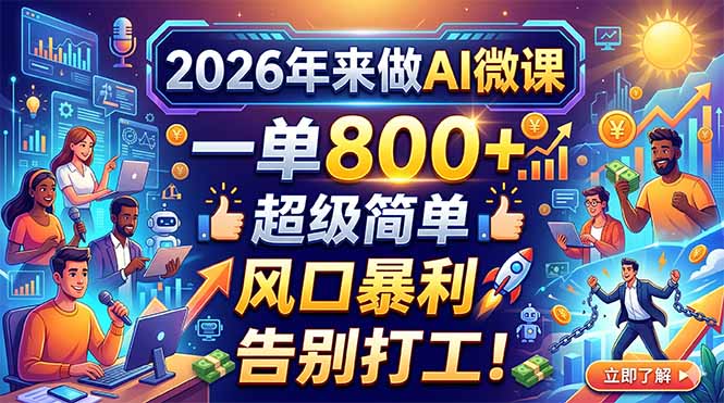 2026年来做AI微课，一单800+，超级简单，风口暴利，告别打工！-网创百晓生