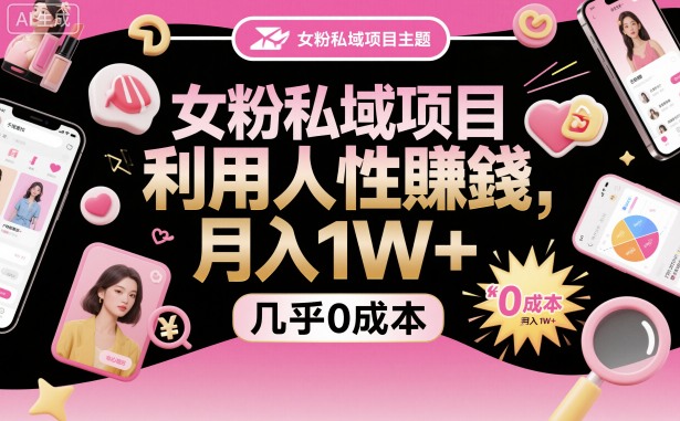 女粉私域项目，利用人性賺钱，月入1W＋，几乎0成本-网创百晓生
