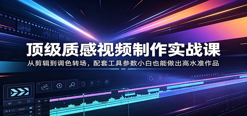 顶级质感视频制作实战课：从剪辑到调色转场，配套工具参数小白也能做出高水准作品-网创百晓生