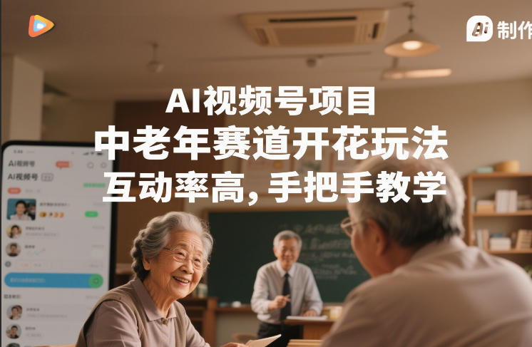 AI视频号项目,中老年赛道开花玩法,互动率高,手把手教学