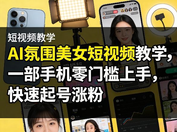 AI氛围美女短视频教学，一部手机零门槛上手，快速起号涨粉-网创百晓生